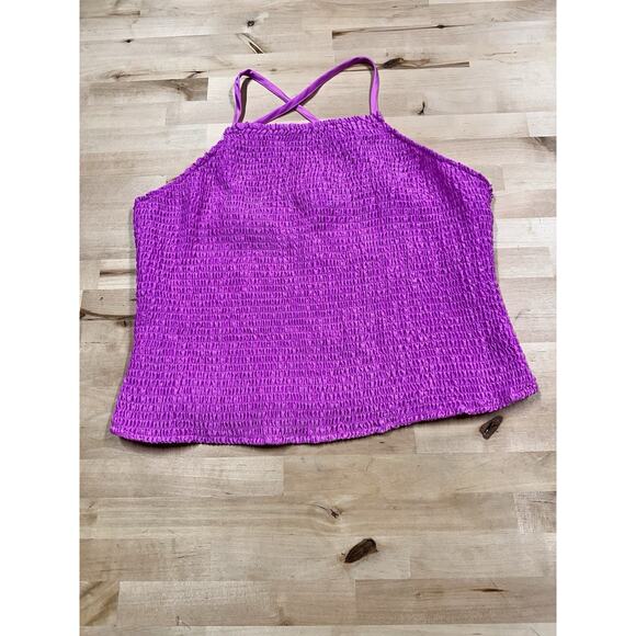 NWOT A New Day Purple Crinkle Smocked Elastic Halter Cropped Tank Top Size 2XL - Picture 2 of 8